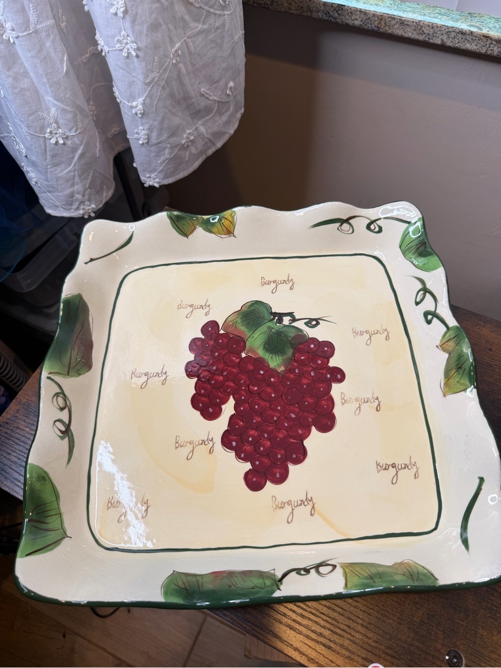 Style-Eyes by Baum Bros “Grape Writing" collection square plate hand painted
